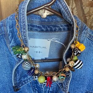 Whimsical Multicolor Beaded Necklace with Gold Chain